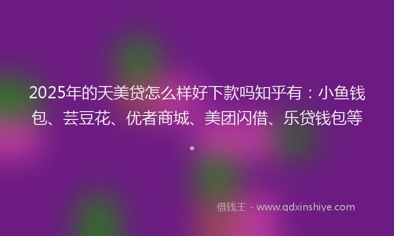 2025年的天美贷怎么样好下款吗知乎有：小鱼钱包、芸豆花、优者商城、美团闪借、乐贷钱包等。