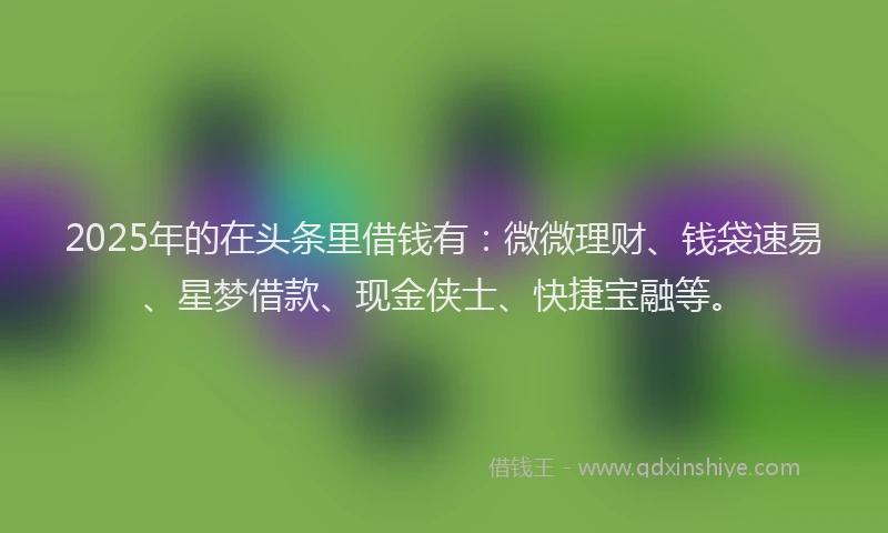 2025年的在头条里借钱有：微微理财、钱袋速易、星梦借款、现金侠士、快捷宝融等。