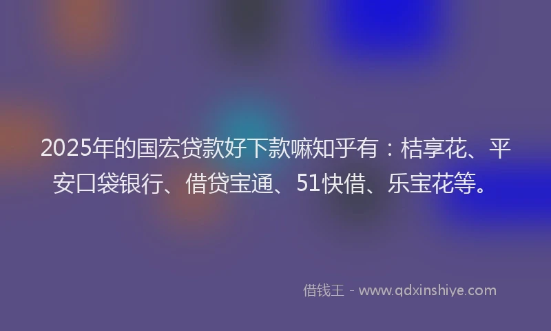 2025年的国宏贷款好下款嘛知乎有：桔享花、平安口袋银行、借贷宝通、51快借、乐宝花等。