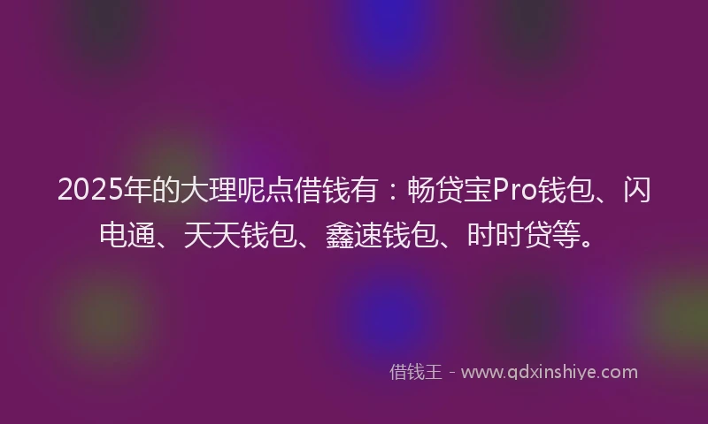 2025年的大理呢点借钱有：畅贷宝Pro钱包、闪电通、天天钱包、鑫速钱包、时时贷等。