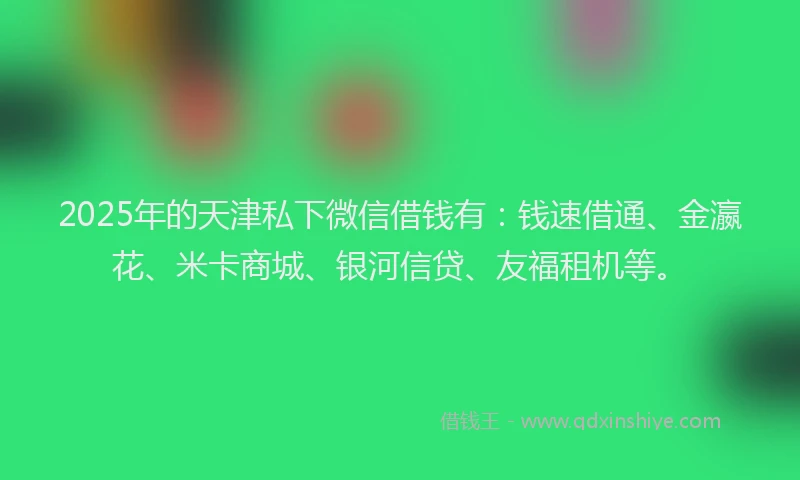 2025年的天津私下微信借钱有：钱速借通、金瀛花、米卡商城、银河信贷、友福租机等。