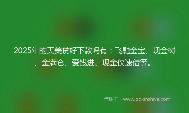 2025年的天美贷好下款吗有：飞融金宝、现金树、金满仓、爱钱进、现金侠速借等。