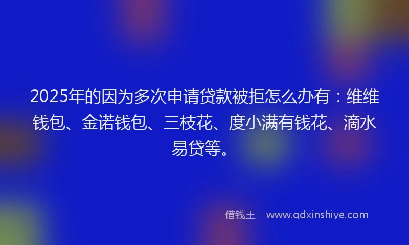 2025年的因为多次申请贷款被拒怎么办有：维维钱包、金诺钱包、三枝花、度小满有钱花、滴水易贷等。