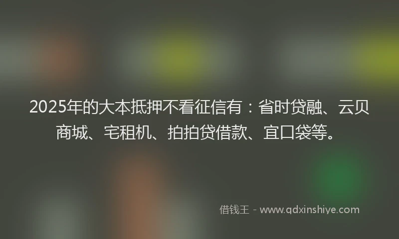 2025年的大本抵押不看征信有：省时贷融、云贝商城、宅租机、拍拍贷借款、宜口袋等。