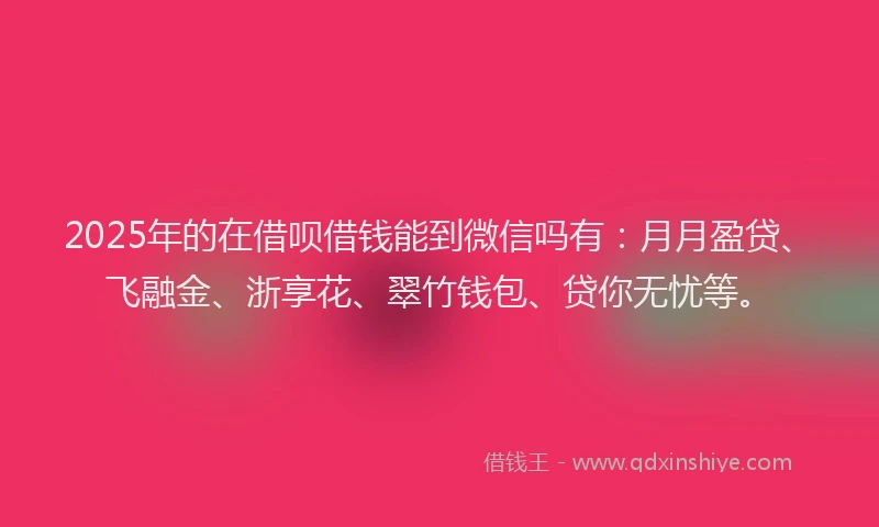 2025年的在借呗借钱能到微信吗有：月月盈贷、飞融金、浙享花、翠竹钱包、贷你无忧等。