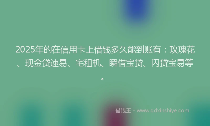 2025年的在信用卡上借钱多久能到账有：玫瑰花、现金贷速易、宅租机、瞬借宝贷、闪贷宝易等。