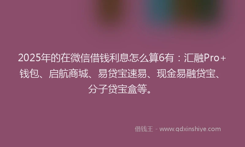 2025年的在微信借钱利息怎么算6有：汇融Pro+钱包、启航商城、易贷宝速易、现金易融贷宝、分子贷宝盒等。