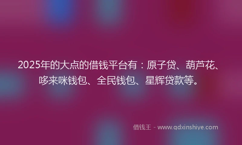 2025年的大点的借钱平台有：原子贷、葫芦花、哆来咪钱包、全民钱包、星辉贷款等。