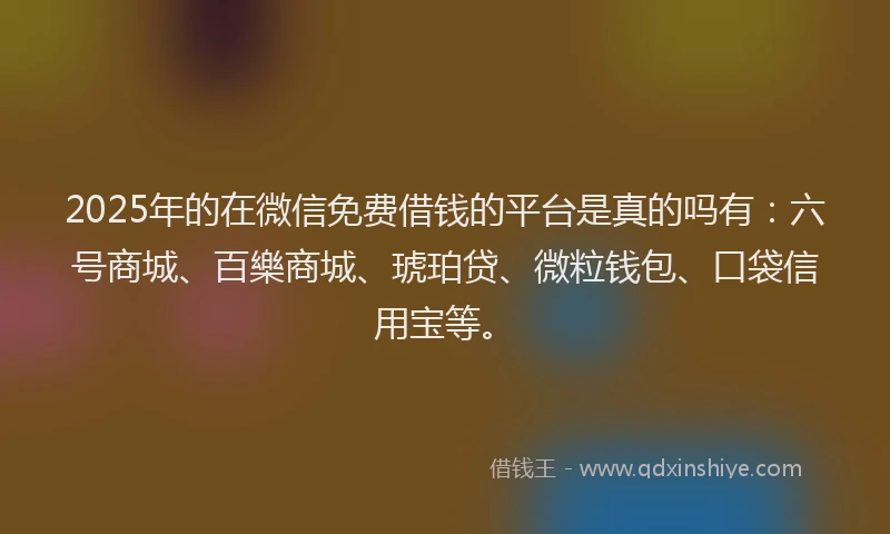 2025年的在微信免费借钱的平台是真的吗有：六号商城、百樂商城、琥珀贷、微粒钱包、口袋信用宝等。