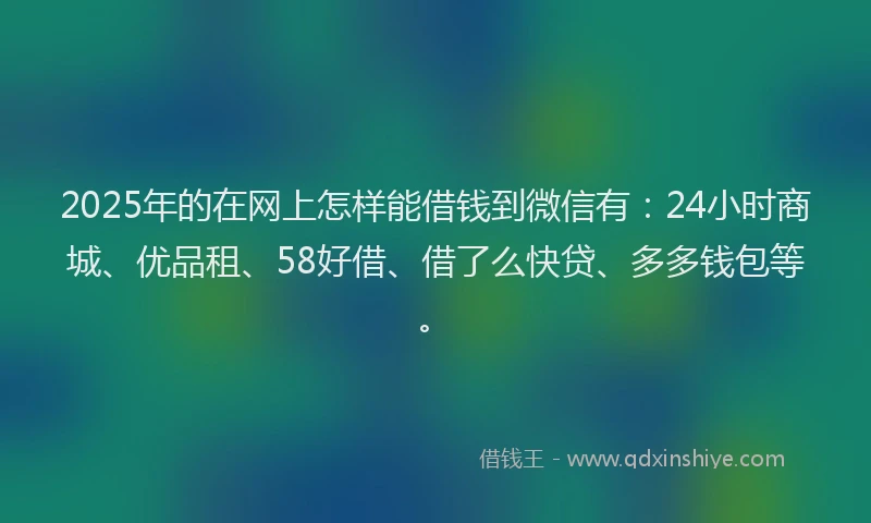 2025年的在网上怎样能借钱到微信有：24小时商城、优品租、58好借、借了么快贷、多多钱包等。