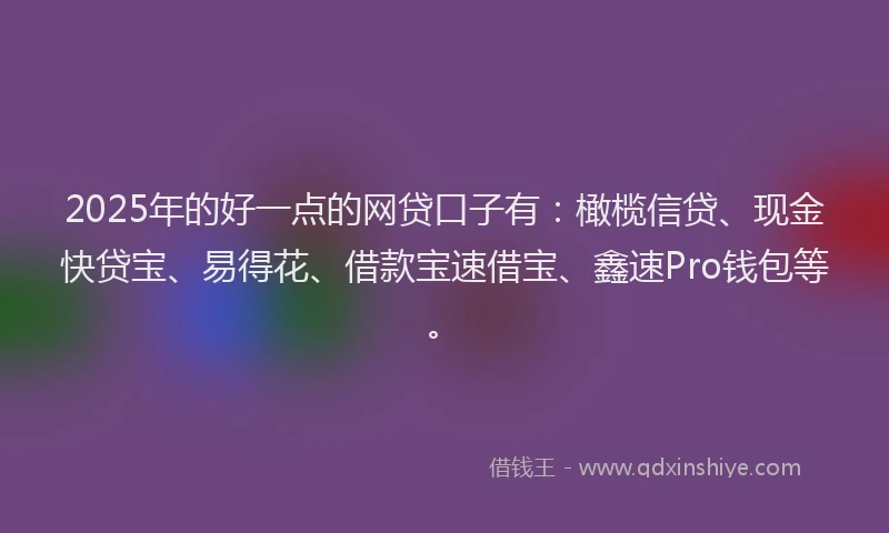 2025年的好一点的网贷口子有：橄榄信贷、现金快贷宝、易得花、借款宝速借宝、鑫速Pro钱包等。
