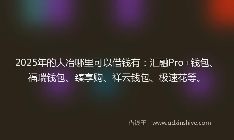 2025年的大冶哪里可以借钱有：汇融Pro+钱包、福瑞钱包、臻享购、祥云钱包、极速花等。