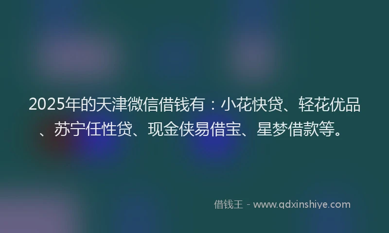 2025年的天津微信借钱有：小花快贷、轻花优品、苏宁任性贷、现金侠易借宝、星梦借款等。