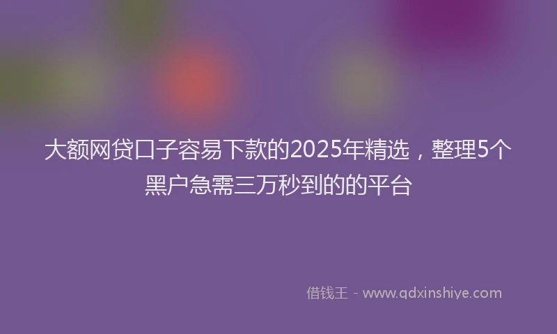 大额网贷口子容易下款的2025年精选，整理5个黑户急需三万秒到的的平台