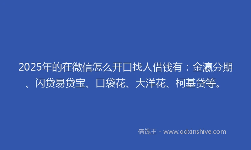 2025年的在微信怎么开口找人借钱有：金瀛分期、闪贷易贷宝、口袋花、大洋花、柯基贷等。