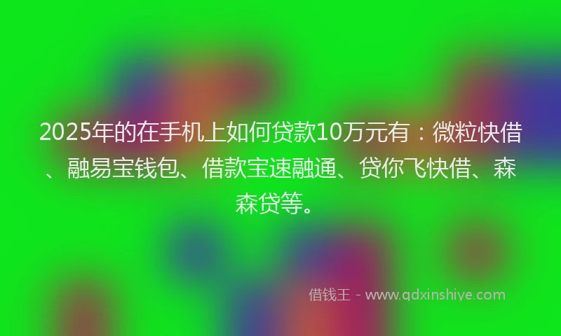 2025年的在手机上如何贷款10万元有：微粒快借、融易宝钱包、借款宝速融通、贷你飞快借、森森贷等。
