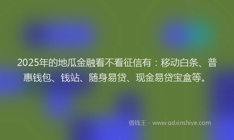 2025年的地瓜金融看不看征信有：移动白条、普惠钱包、钱站、随身易贷、现金易贷宝盒等。
