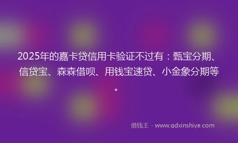 2025年的嘉卡贷信用卡验证不过有：甄宝分期、信贷宝、森森借呗、用钱宝速贷、小金象分期等。