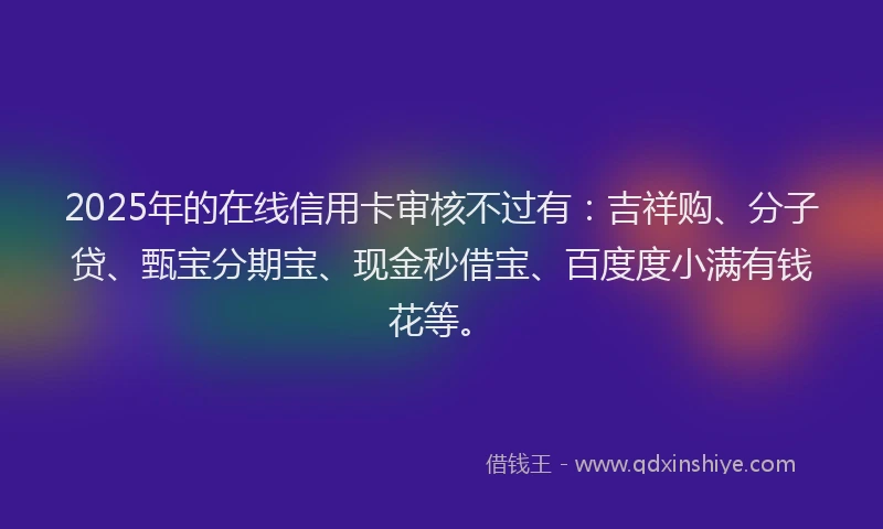 2025年的在线信用卡审核不过有：吉祥购、分子贷、甄宝分期宝、现金秒借宝、百度度小满有钱花等。