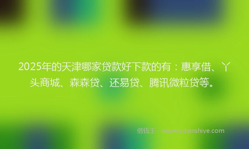 2025年的天津哪家贷款好下款的有：惠享借、丫头商城、森森贷、还易贷、腾讯微粒贷等。
