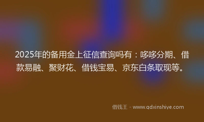 2025年的备用金上征信查询吗有：哆哆分期、借款易融、聚财花、借钱宝易、京东白条取现等。
