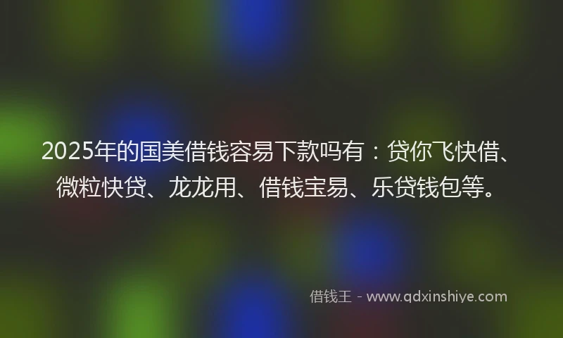 2025年的国美借钱容易下款吗有：贷你飞快借、微粒快贷、龙龙用、借钱宝易、乐贷钱包等。