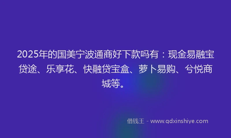 2025年的国美宁波通商好下款吗有：现金易融宝贷途、乐享花、快融贷宝盒、萝卜易购、兮悦商城等。