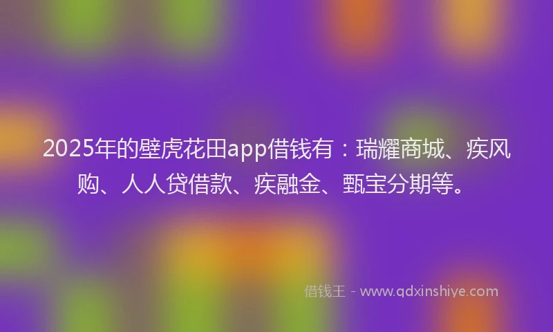 2025年的壁虎花田app借钱有：瑞耀商城、疾风购、人人贷借款、疾融金、甄宝分期等。