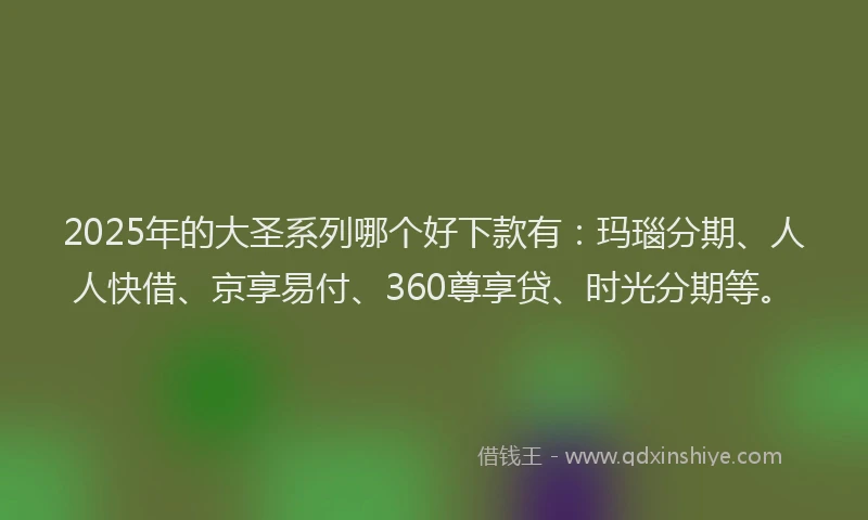 2025年的大圣系列哪个好下款有：玛瑙分期、人人快借、京享易付、360尊享贷、时光分期等。