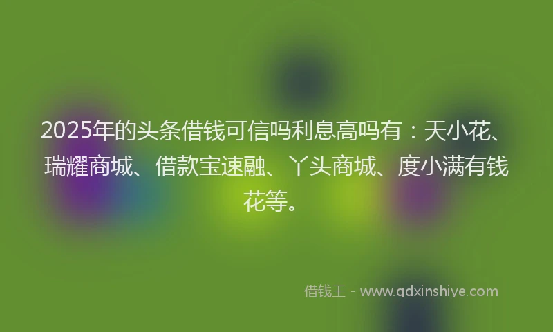 2025年的头条借钱可信吗利息高吗有：天小花、瑞耀商城、借款宝速融、丫头商城、度小满有钱花等。