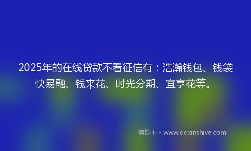 2025年的在线贷款不看征信有：浩瀚钱包、钱袋快易融、钱来花、时光分期、宜享花等。