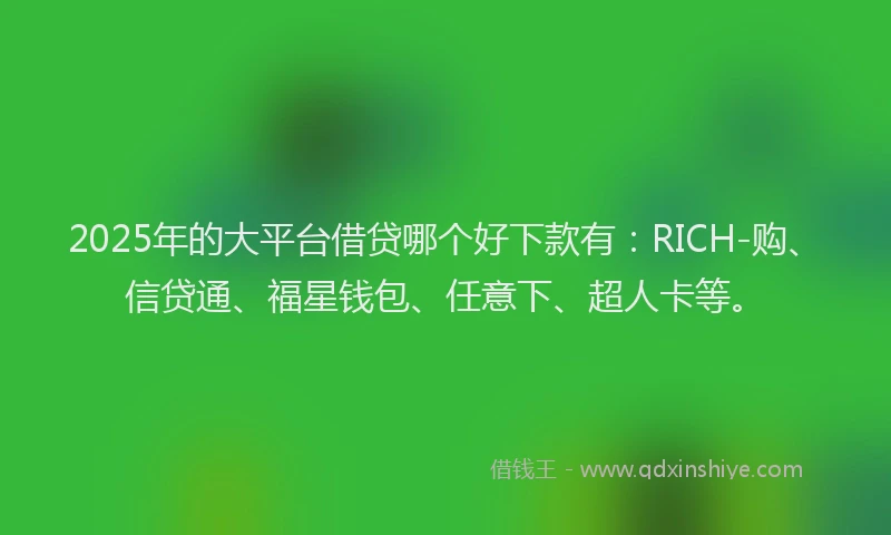 2025年的大平台借贷哪个好下款有：RICH-购、信贷通、福星钱包、任意下、超人卡等。