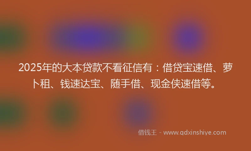 2025年的大本贷款不看征信有：借贷宝速借、萝卜租、钱速达宝、随手借、现金侠速借等。