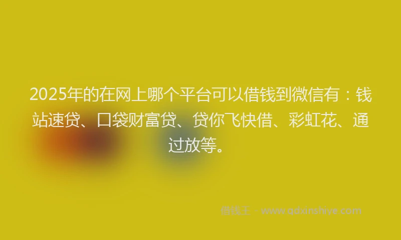 2025年的在网上哪个平台可以借钱到微信有：钱站速贷、口袋财富贷、贷你飞快借、彩虹花、通过放等。
