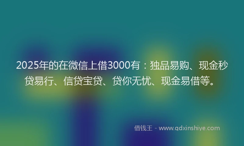 2025年的在微信上借3000有：独品易购、现金秒贷易行、信贷宝贷、贷你无忧、现金易借等。