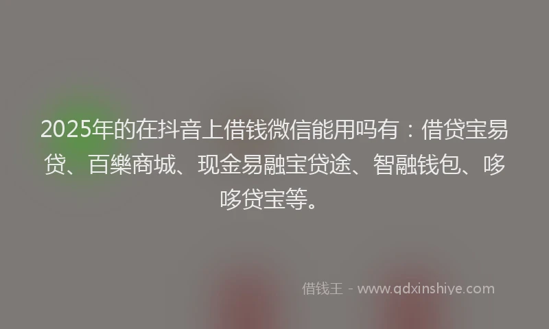 2025年的在抖音上借钱微信能用吗有：借贷宝易贷、百樂商城、现金易融宝贷途、智融钱包、哆哆贷宝等。