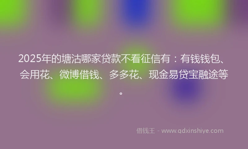 2025年的塘沽哪家贷款不看征信有：有钱钱包、会用花、微博借钱、多多花、现金易贷宝融途等。