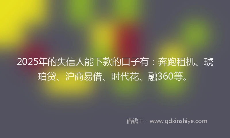 2025年的失信人能下款的口子有：奔跑租机、琥珀贷、沪商易借、时代花、融360等。