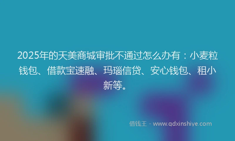 2025年的天美商城审批不通过怎么办有：小麦粒钱包、借款宝速融、玛瑙信贷、安心钱包、租小新等。