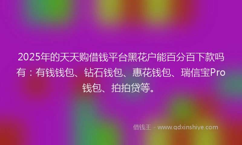 2025年的天天购借钱平台黑花户能百分百下款吗有：有钱钱包、钻石钱包、惠花钱包、瑞信宝Pro钱包、拍拍贷等。