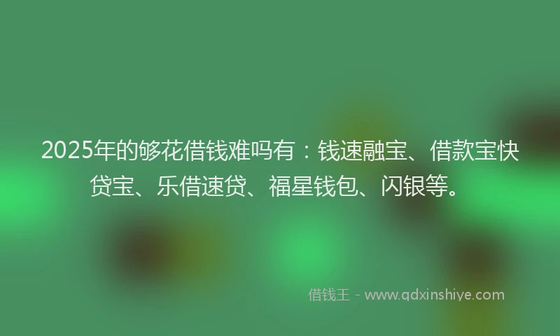 2025年的够花借钱难吗有：钱速融宝、借款宝快贷宝、乐借速贷、福星钱包、闪银等。