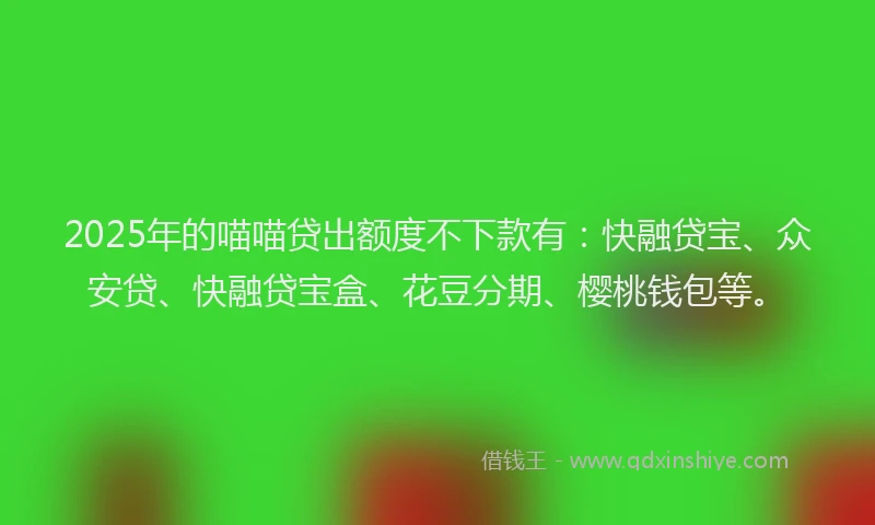 2025年的喵喵贷出额度不下款有：快融贷宝、众安贷、快融贷宝盒、花豆分期、樱桃钱包等。
