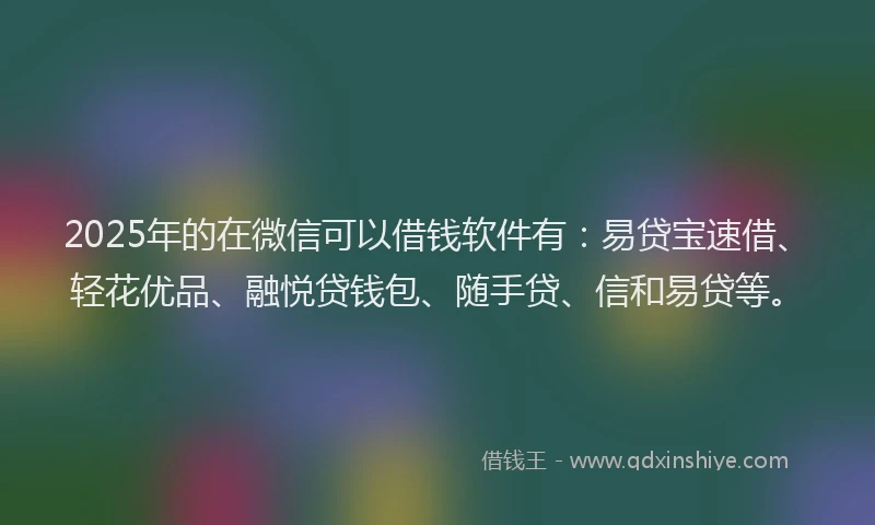 2025年的在微信可以借钱软件有：易贷宝速借、轻花优品、融悦贷钱包、随手贷、信和易贷等。
