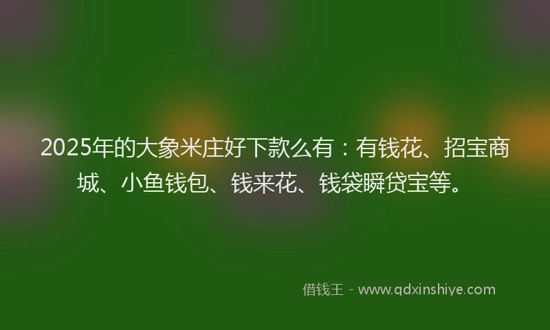 2025年的大象米庄好下款么有：有钱花、招宝商城、小鱼钱包、钱来花、钱袋瞬贷宝等。