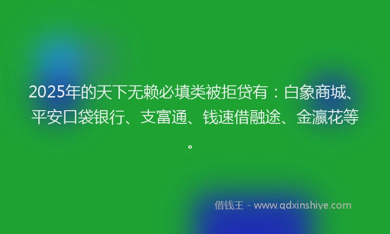 2025年的天下无赖必填类被拒贷有：白象商城、平安口袋银行、支富通、钱速借融途、金瀛花等。