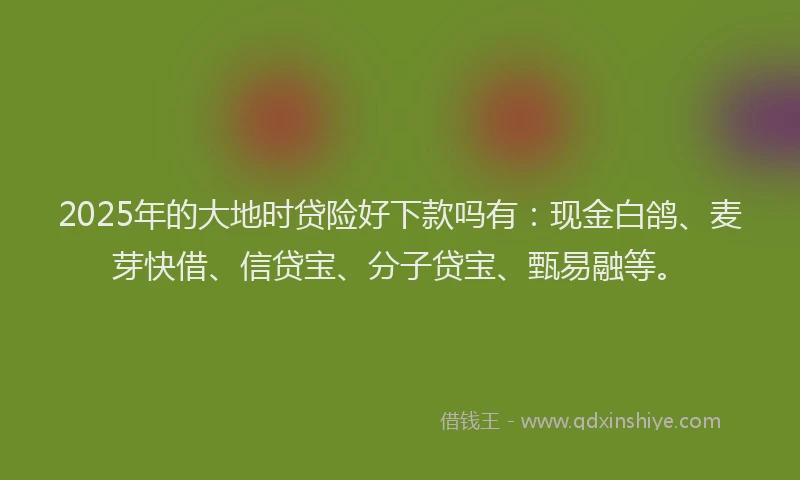 2025年的大地时贷险好下款吗有：现金白鸽、麦芽快借、信贷宝、分子贷宝、甄易融等。