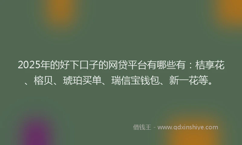 2025年的好下口子的网贷平台有哪些有：桔享花、榕贝、琥珀买单、瑞信宝钱包、新一花等。