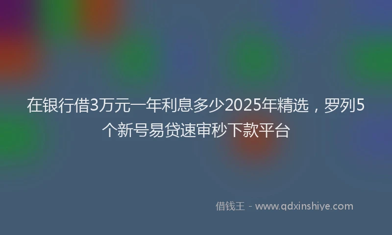 在银行借3万元一年利息多少2025年精选，罗列5个新号易贷速审秒下款平台