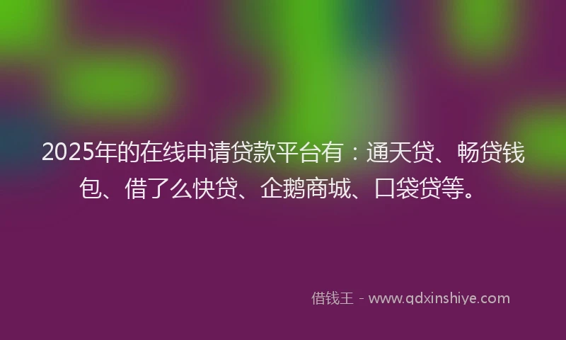 2025年的在线申请贷款平台有：通天贷、畅贷钱包、借了么快贷、企鹅商城、口袋贷等。