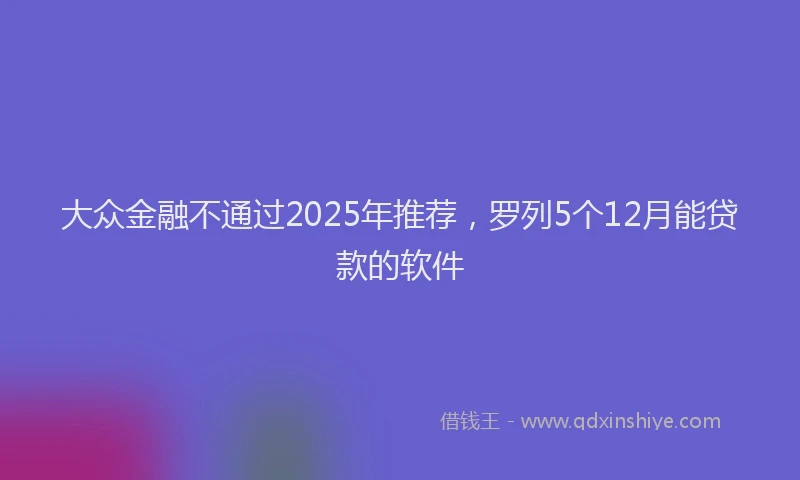 大众金融不通过2025年推荐，罗列5个12月能贷款的软件